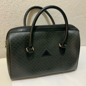 VTG Liz Claiborne Small Dark Gray Logo Print Leather Trim Satchel Handbag 1984